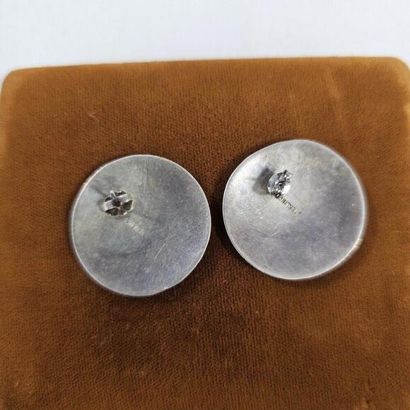 925 Sterling Silver Black Onyx Stud Earrings Statement Round Mid Century Western - Picture 5 of 8